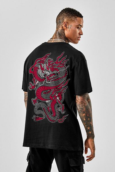 DEEPSENCE Men's Black Chinesebox Oversize T-Shirt