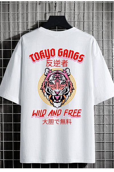 DEEPSENCE Men's Oversize T-shirt Tokyogans Back Print White