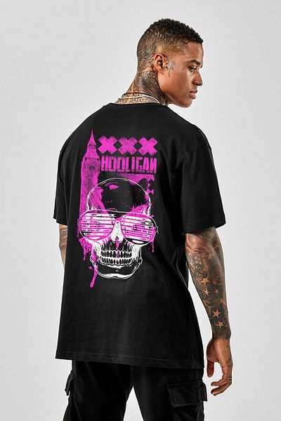 DEEPSENCE Men's Oversize T-shirt Black Hooligan Back Printed