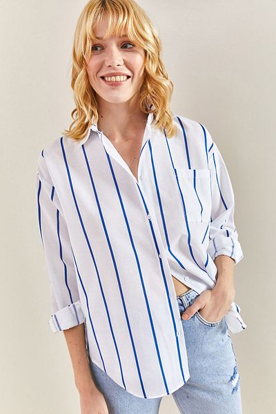 Bianco Lucci Γυναικείο πουκάμισο oversize μονή τσέπη