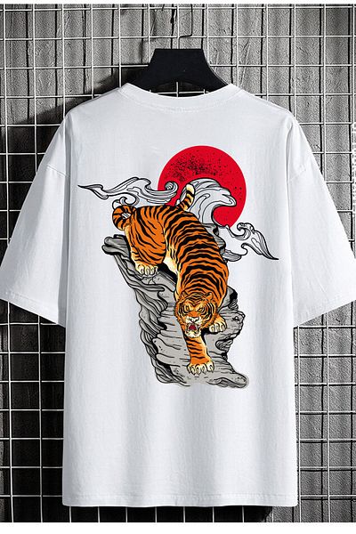 DEEPSENCE Men's Oversize T-shirt Back Leopard Print White
