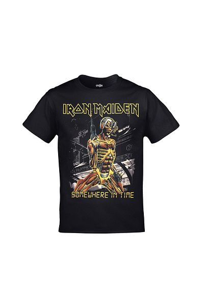 Orijin Tekstil Iron Maiden Somewhere In Time Front Back Printed Unisex Black Tshirt