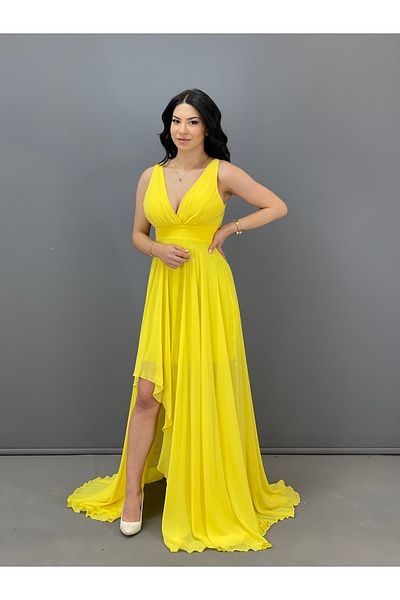 DORİDORCA Yellow Chiffon Dress