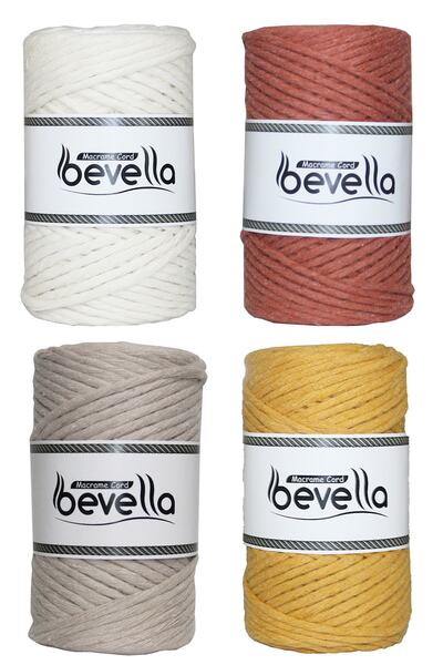 Bevella Macrame Cord Σχεδιασμένο σχοινί μακραμέ 3mm Μονό στριφτό σχοινί μακραμέ Σετ 4 τεμαχίων εκρού μουσταρδί πλακάκι Milk Coffee