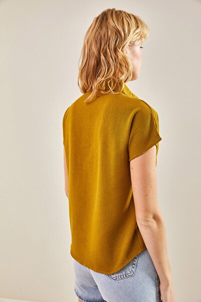 Bianco Lucci Women's Patterned Bat Sleeve Linen Shirt