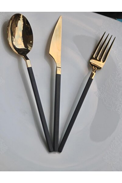 Demir Çeyiz Dmr Life Elmas 18 Parça Gold Siyah Çatal Kaşık Set (18prç Tatlı)
