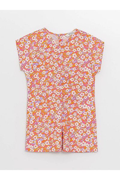 LC Waikiki Lcw Kids gemusterter Kurzarm-Overall mit V-Ausschnitt und Shorts für Mädchen