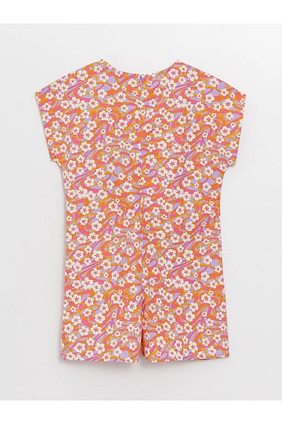 LC Waikiki Lcw Kids gemusterter Kurzarm-Overall mit V-Ausschnitt und Shorts für Mädchen