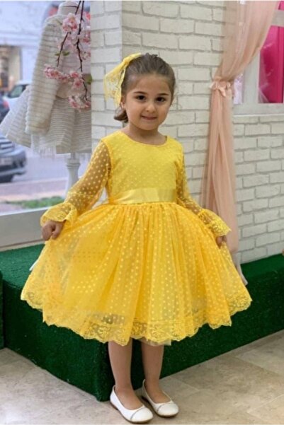 ABİYEKİDS Rochie de absolvire galbenă pentru fetiță din dantelă pentru vârste...