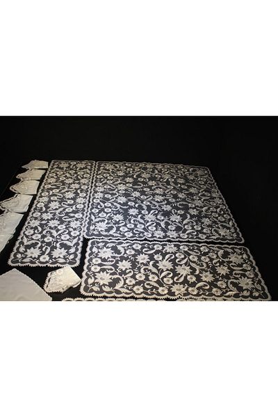 HUZUR ÇEYİZ Kilis Handcrafted Complete Tulle Embroidered 17 Piece Living Room Set