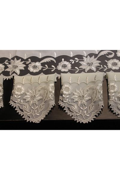 HUZUR ÇEYİZ Church Handcrafted Fabric Lily Pattern 17 Piece Living Room Set