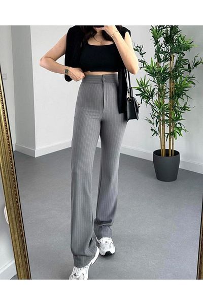 prıme sport High Waist Striped Palazzo Crepe Trousers