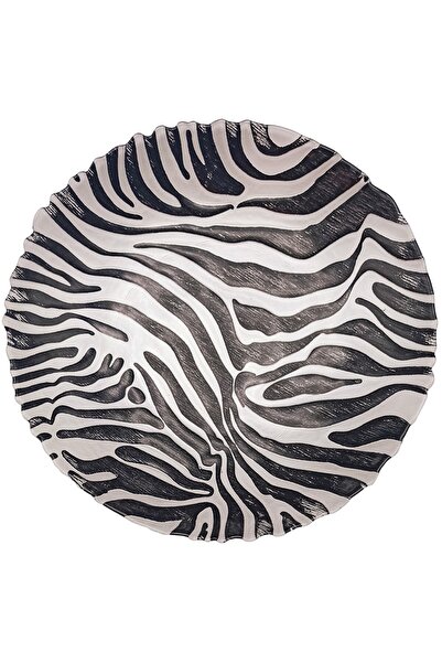 GLAZE MUD Zebra Desenli Siyah Beyaz Cam Meyve Tabağı 30 Cm