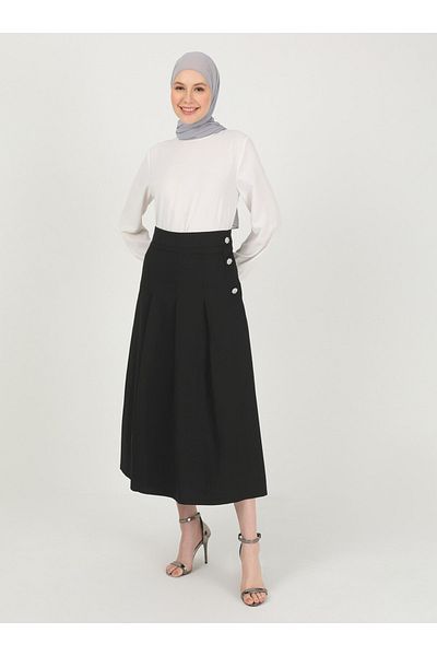Refka Jewelled Button Detailed Skirt - Black - Woman