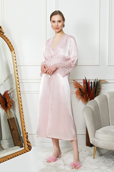 EXCLUSIVE Women's Powder Silk Satin 6-Piece Nightgown Dressing Gown Set