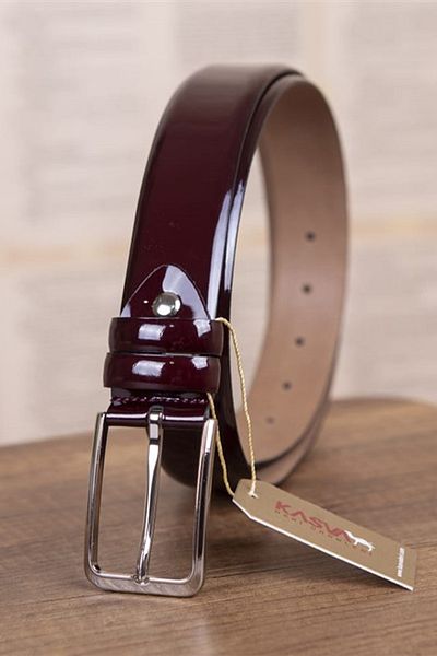 KASVA DERİ 3.5 cm Claret Red Patent Leather Original Leather Belt
