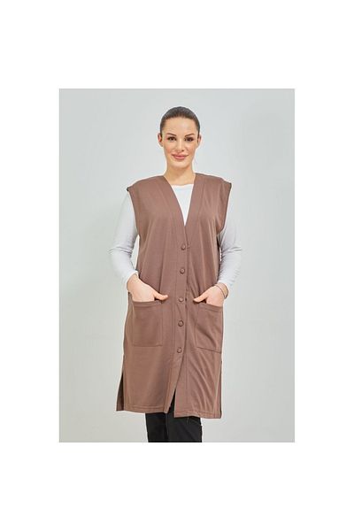 Fresh&Moda Дамска туника за майки с дълъг джоб и копчета от пениран памук от норка, големи размери