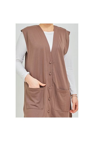 Fresh&Moda Дамска туника за майки с дълъг джоб и копчета от пениран памук от норка, големи размери