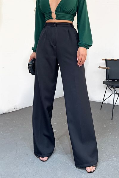 Neşeli Butik Women's Black High Waist Palazzo Pants Qns044