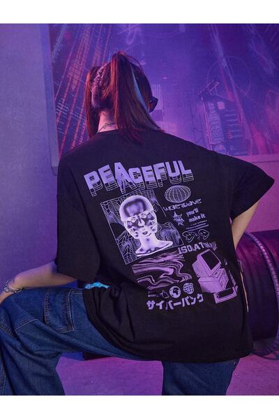 Machetta Μπλουζάκι μεγάλου μεγέθους Peaceful Isolation εμπριμέ μαύρο Unisex Oversize