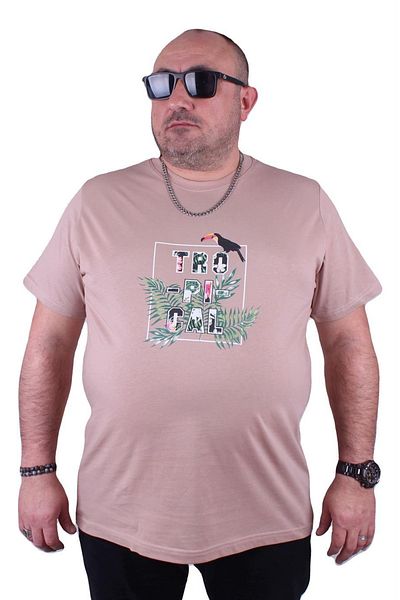 MocGrande Μπλουζάκι με λαιμόκοψη σε μεγάλο μέγεθος Tropical 23114 Μπεζ
