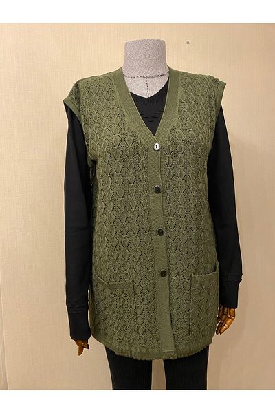 TEK Seasonal Mercerized Diamond Patterned Mother's Vest / Khaki Green