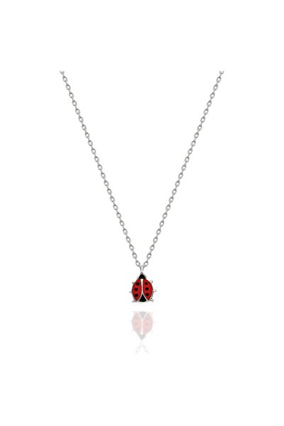 ERKOÇ JEWELLERY Kadın Gümüş Küçük Uğur Böceği Kolye 925 Ayar