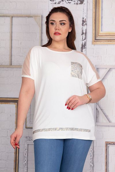 Şans Women's Bone Shoulders Tulle Ornament Pocket and Hem Stone Detailed V-Neck Low Sleeve Viscose Blouse 65N22723