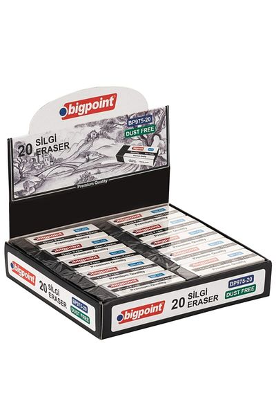 Bigpoint Black Dust-Free Eraser - Large Size Box of 20