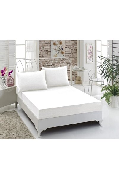 Elmira Textile Біле односпальне трикотажне простирадло з гумкою - 100x200 см