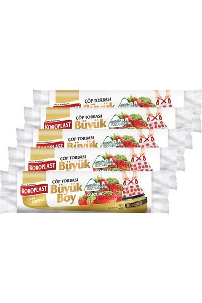 Koroplast Extra Strong Strawberry Drawstring Large Size 10 Pieces Garbage Bags x 5 Packs