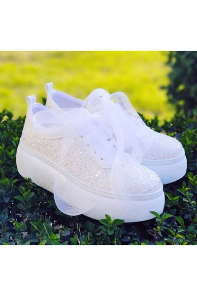 Ayakkabı Tutkusu Stilo ® Pantofi de mireasa Sport 5cm Extrem de Confortabil Alb Elegant Opac Alb Sclipici