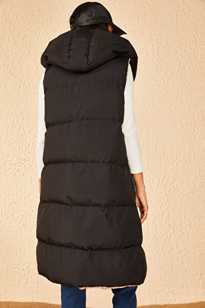 Bianco Lucci Жіночий двосторонній надувний жилет без рукавів з довгим капюшоном