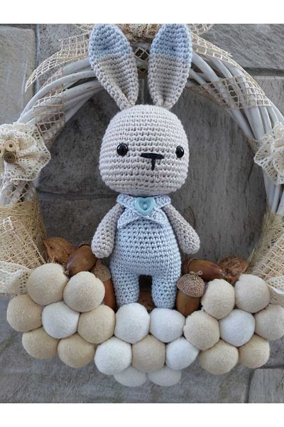 OBİDEV Στολίδι πόρτας με πλεκτό μπλε Amigurumi Baby Boy