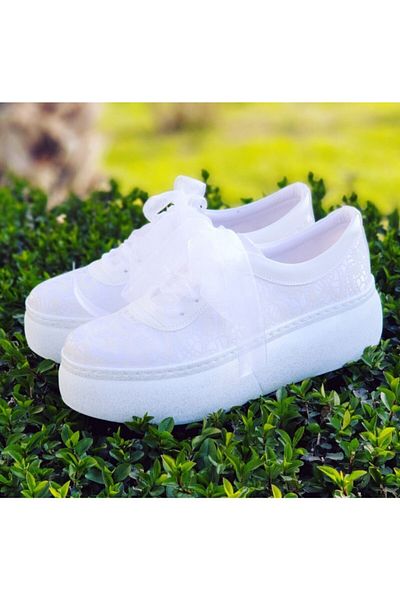 Ayakkabı Tutkusu Stilo ® 5cm Satin Motif Printed Stylish and Simple Sneakers
