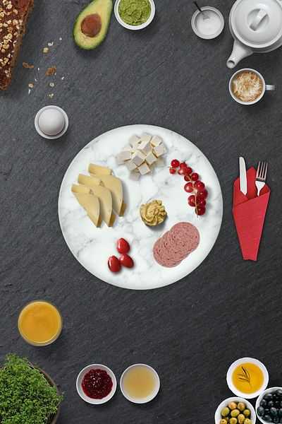 Decorita Set of 2| Glass Plate - Breakfast Plate - Cake Plate| Classic Marble Pattern| Diameter32cm