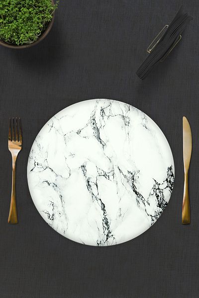 Decorita Set of 2| Glass Plate - Breakfast Plate - Cake Plate| White Marble Look| Diameter32cm