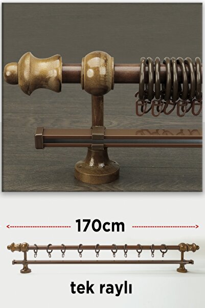 wenthi Suport pentru perdele din lemn de nuc maro închis rustic cu o singură ...
