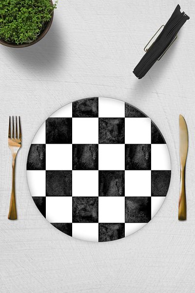 Decorita Set of 2| Glass Plate - Breakfast Plate - Cake Plate| Checkered Pattern| Diameter32cm