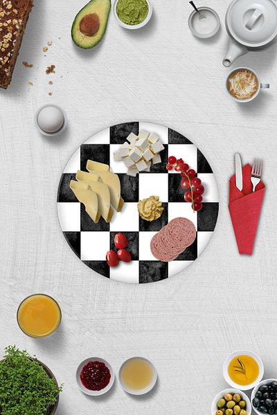 Decorita Set of 2| Glass Plate - Breakfast Plate - Cake Plate| Checkered Pattern| Diameter32cm