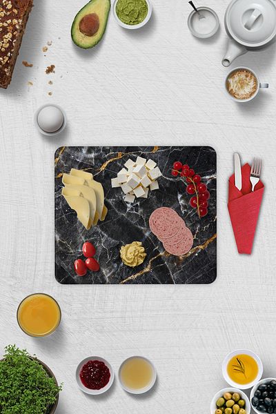 Decorita Set of 2| Glass Plate - Breakfast Plate| Black Marble Look with Brown Detail| 29cm X 34cm