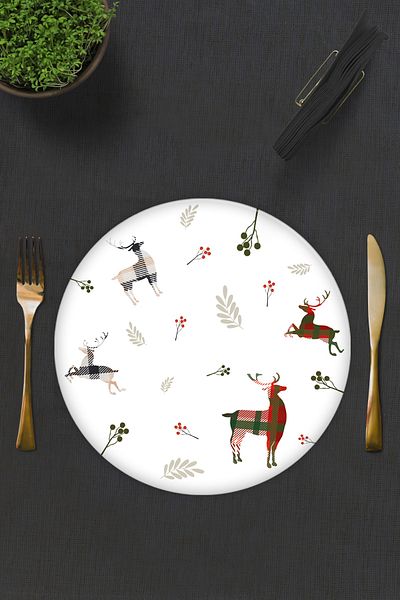 Decorita Set of 2 Forest Deers| Glass Plate - Breakfast Plate - Cake Plate| Diameter32cm
