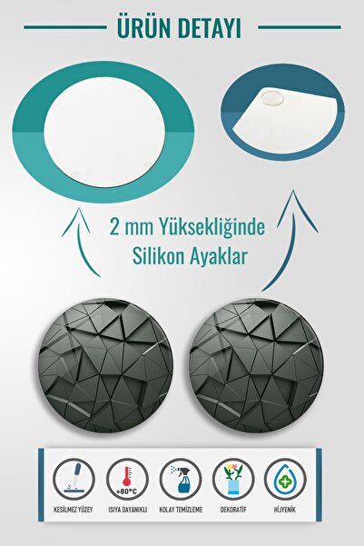 Decorita 2'li Takım | Cam Tabak - Kahvaltı Tabağı - Pasta Tabağı | Antrasit Kristal | Çap32cm