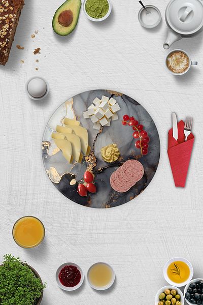 Decorita Set of 2| Glass Plate - Breakfast Plate - Cake Plate| Stark Marble Look| Diameter32cm