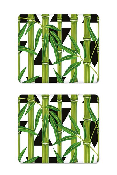 Decorita Set of 2 Bamboo Pattern| Glass Plate - Breakfast Plate - Cake Plate| 29cm X 34cm