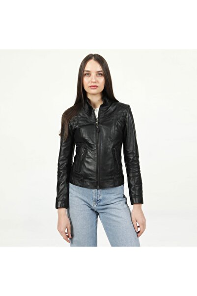 Dericlub 2028 Siyah Kadın Deri Mont