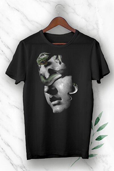 perseusshopping تي شيرت أسود مطبوع عليه نحت الأساطير للجنسين