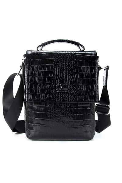 KANGAROO KINGDOM Timsah Desen Erkek Postacı Çantası Hakiki Dana Deri Kroko Si...