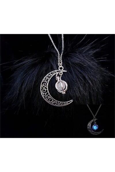 ARS Butik قلادة القمر المضيئة ليلا مع سلسلة آرس