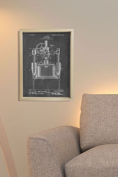Dekor Loft Patent pentru mașină de vin antică Tablou de perete înrămat cu camera de vinuri din pin natural